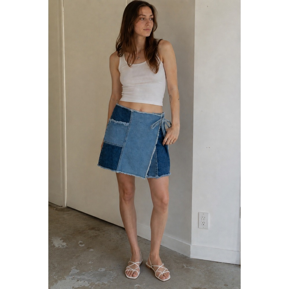 Y2K BDG Patchwork Denim Wrap Mini Skirt‎